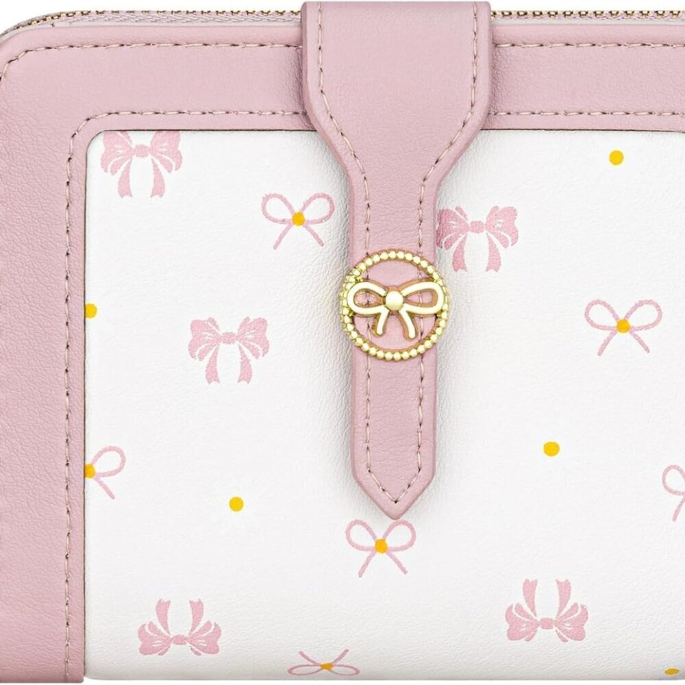 Women's Faux Leather Bow Wallet RFID Credit Card Holder Small Purse